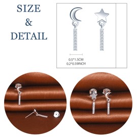 MicLee Women's 925 Sterling Silver Star Moon Stud Earrings Cubic Zirconia Earrings Fashion Earrings with Gift Bag Super Christmas Gift, Silver