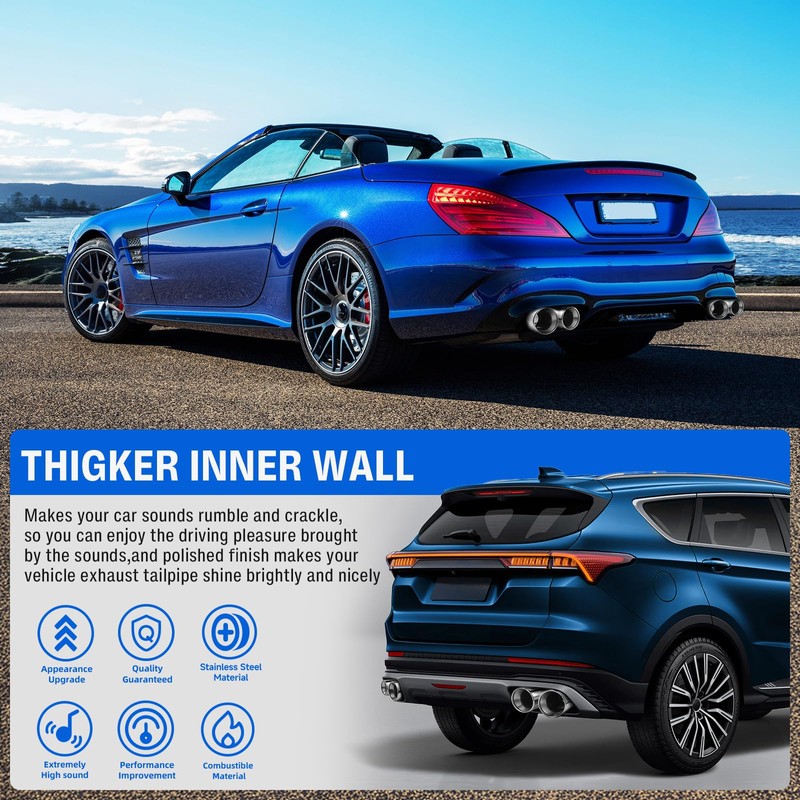 Dual Exhaust Tip,2.5" Inlet 3.5" Outlet 9.5" Length Punta De