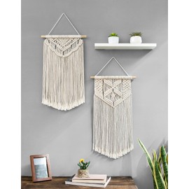 Mkono 2 Pcs Macrame Wall Hanging Art Woven Wall Decor Boho Home Chic Decoration for Apartment Bedroom Living Room Gallery, 22" L x 13" W and 24" L x 13" W