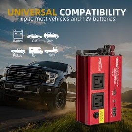 TWING Car 1000w Inverter,12v DC to 110v Power Inverters for Vehicles 1000 watt with Dual AC Outlets 3.0A USB and Type-C,12 Volt Inverter Car Cigarette Lighter Battery