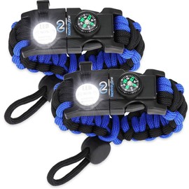 Nexfinity One - Pulsera de cuerda de supervivencia – Kit de equipo táctico de emergencia con luz LED SOS, grado 550, ajustable, multiherramientas, arranque de fuego, brújula y silbato – Juego de 2