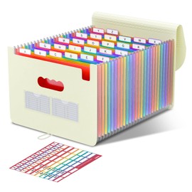 ThinkTex Morandi 26 Compartments A4 Document Folder A4 Sorting Folder File Organiser with Elastic Band and Closure Button, Document Bag with Colourful Labels – Morandi Yellow