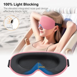 Gritin 100% Blackout Sleep Mask for Women & Men-Zero Eye Pressure Eye Mask for Side Sleepers, 3D Cutout Eye Movement Friendly, Ultra Soft & Comfortable Blindfold-Ear Plugs Included-Pink