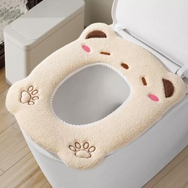 Toilet Seat Cover, Thick, Fluffy, Cute Design, Toilet, Toilet Seat Cover, Animal Motif, Washing Machine, Suitable for All Seasons, Anti-Slip, Comfortable, Cold Protection, Heat Retention, Easy Installation, Universal Toilet Cover, Nordic Decor, Gift, Bathroom Mat, Home Living Room, Comfortable (Pinkbear)