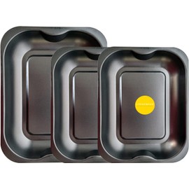 3-Pack Deep Black Roasting Baking Tray Set - x2 Medium (33cm) & x1 Large (38cm) - Baking Tray Set Tray/Pan, Non-Stick, Multi-Pack Set Oven Trays - Dishwasher Safe and Easy