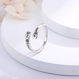 925 Sterling Silver Just Breathe Ring Adjustable dandelion Inspirational Jewelry Encouragement Gift for Women, Silver, No Gemstone