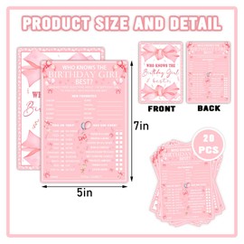 QZCYU Who Knows The Birthday Girl Best, Pink Birthday Party Games for Girls, Birthday Party Games, Party Activity and Idea for The Card Game - 20 Game Cards