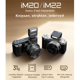 Godox iM22 Camera Flash 5 Stop, Mini Flash Weighs Only 30g, USB-C Rechargeable, Comes with 470mAh Lithium Battery