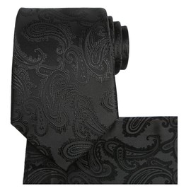 KissTies 63'' XL Extra Long Tie Set Black Paisley Necktie + Hanky + Gift Box