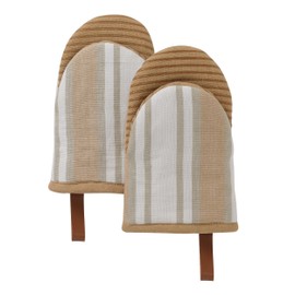 Folkulture Mini Oven Mitts Heat Resistant 5.75" x9", Set of 2 Short Oven Mitts with Hanging Loop, 100% Cotton Oven Gloves or Kitchen Mittens, Small Oven Mitt Set or Silicone Oven Mits (Cuban Beige)