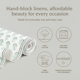 over&back 18x108 Hand-Blocked Printed Cotton Table Runner - Washable Table Runners for a Custom Home Decor Tablescape - Perfect for Coffee Table, Dinner Table, Living Room, and More - Green Flower