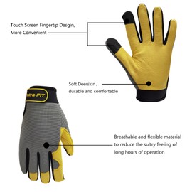 Intra-FIT Genuine Deerskin Work Gloves,Durable Deer Leather Working Gloves(1951T,L,One Pair)