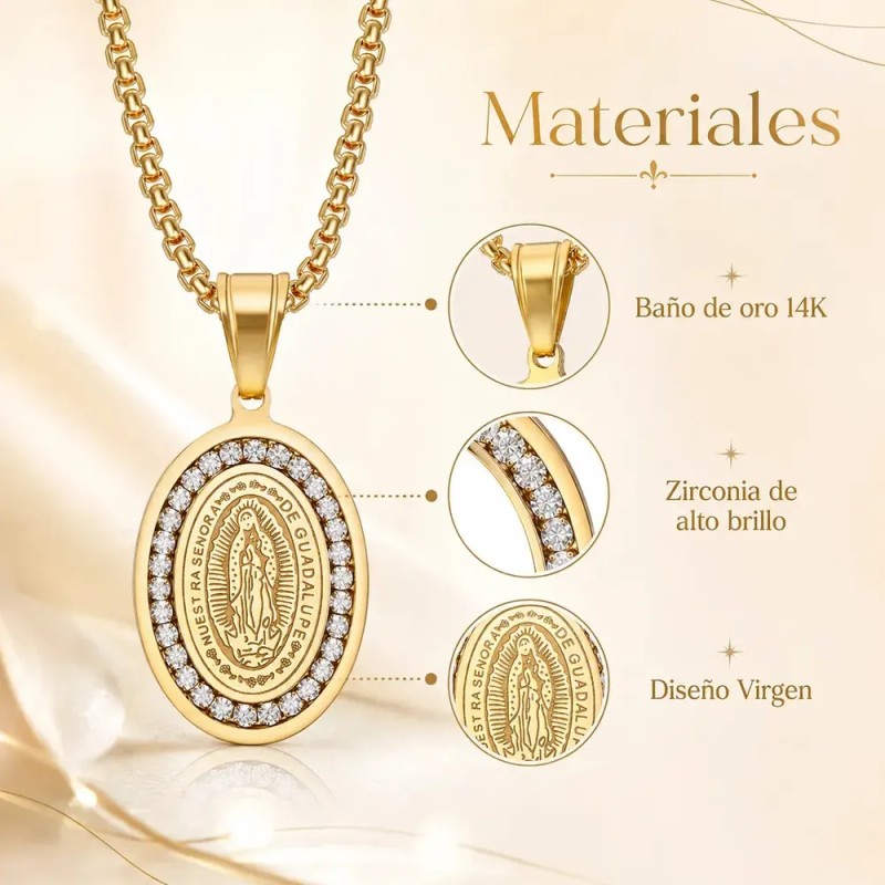 Collar De Oro Plata 925 Mujer Con Virgen De Guadalupe