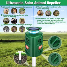 Ultrasonic Animal Repellent Outdoor,2025 Cat Repellent Devices Deer Repellent Solar Animal Repeller with Motion Sensor & Flashing Light to Scare Deer Squirrel Rabbit Raccoon Cat Skunk for Yard Lawn
