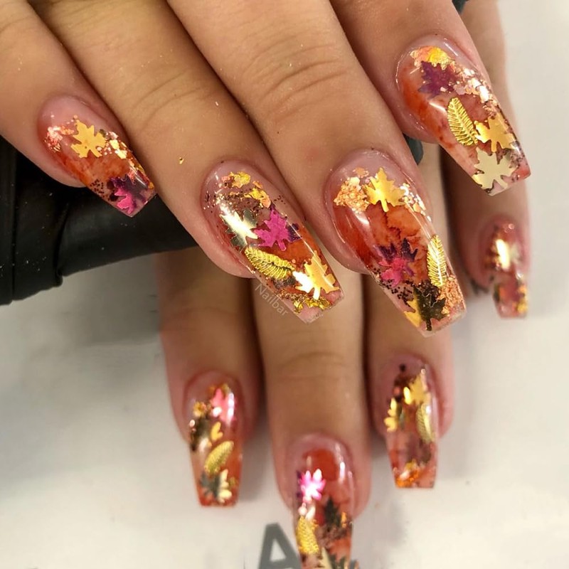 6 Grid Maple Leaf Glitter Nail Charms Autumn Maple Leaves