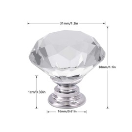 WEIJ RANIT 10-Pack 30MM Crystal Clear Glass Cabinet Dresser Knobs Diamond Shape Drawer Door Chrome Glass Cabinet Knobs Pull Handles for Home Office DIY Clear