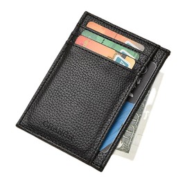 Mens Wallet, 1 Piece Leather Minimalist Wallet, Slim Wallet, RFID Blocking Minimalist Credit Card Holder, Holds up to 7 Cards and Bank Notes, Leather Card Holder Wallets, black