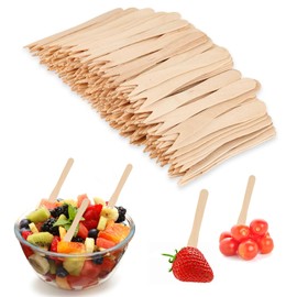 CPYJW Pack of 200 Chip Forks, Wooden Forks, Chip Picks, Wooden Cutlery, Small Forks, Snack Fork, Fruit Fork, Disposable Cutlery for Party, Birthday, Camping and Picnic (Wood Colour 85 mm)