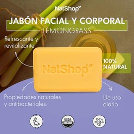 NATSHOP  Jabn Facial y Corporal Lemongrass 100 Natural  Refrescante  Propiedades Antibacterianas y Ctricas - Jabn de Bao y Cuidado de la Piel - Skin  