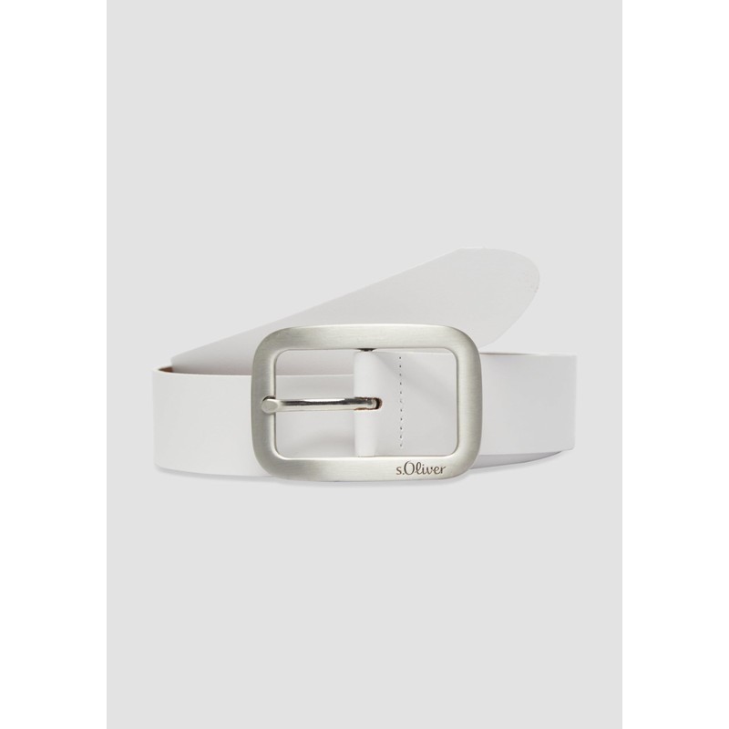 s.Oliver Leather Belt with Logo, ecru