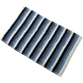 Olivia Rocco Padstow Stripe Bathmat Comfort To Your Bathroom Super Soft Absorbent Bath Shower Mats Washable Dry Fast Durable Classic Design, 50x80cm, Blue
