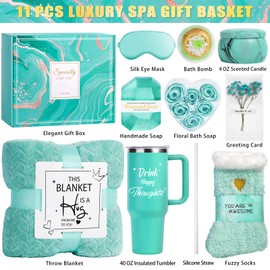 Birthday Gifts for Women, Self Care Get Well Soon Gift Baskets, Mothers Day Happy Birthday Gifts for Mom Her Friends Sister Wife Girlfriend, Ocean Relaxing Spa Care Package w/ Blanket 40 OZ Tumbler