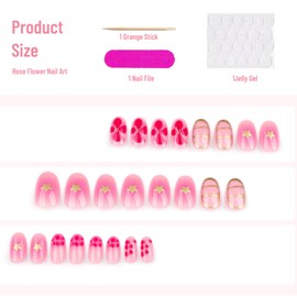 CharmBurst Pack of 24 Almond Shaped Press On Nail, Flower Shiny Acrylic Nails, Spring Summer Nails for Gluing, Full Cover False Nail Tips