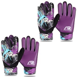 Arsh Sports 2Pack Goalkeeper Gloves for Kids, Youth and Adult Football Soccer Goalie Gloves with 4-mm Latex Spine & Double Wrist Protection (Purple, Size 5 Suitable for 9 to 12 Years Old)