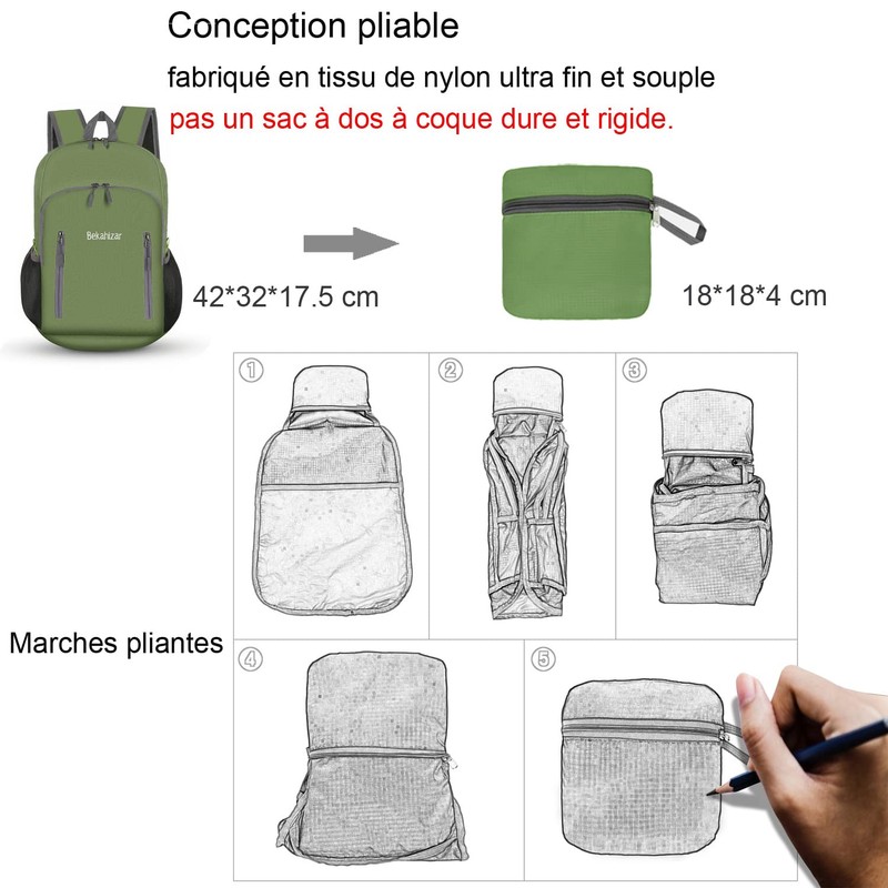 Bekahizar Foldable Backpack 20L Ultralight Hiking Backpack Small Travel Backpack