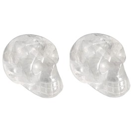 Ladeukoi 2Pcs Natural Stone Human Skull Statue, Hand Carved Healing Crystal Skull Head Bone Figurine Decoration Skeleton, 1"(25mm), Rock Quartz