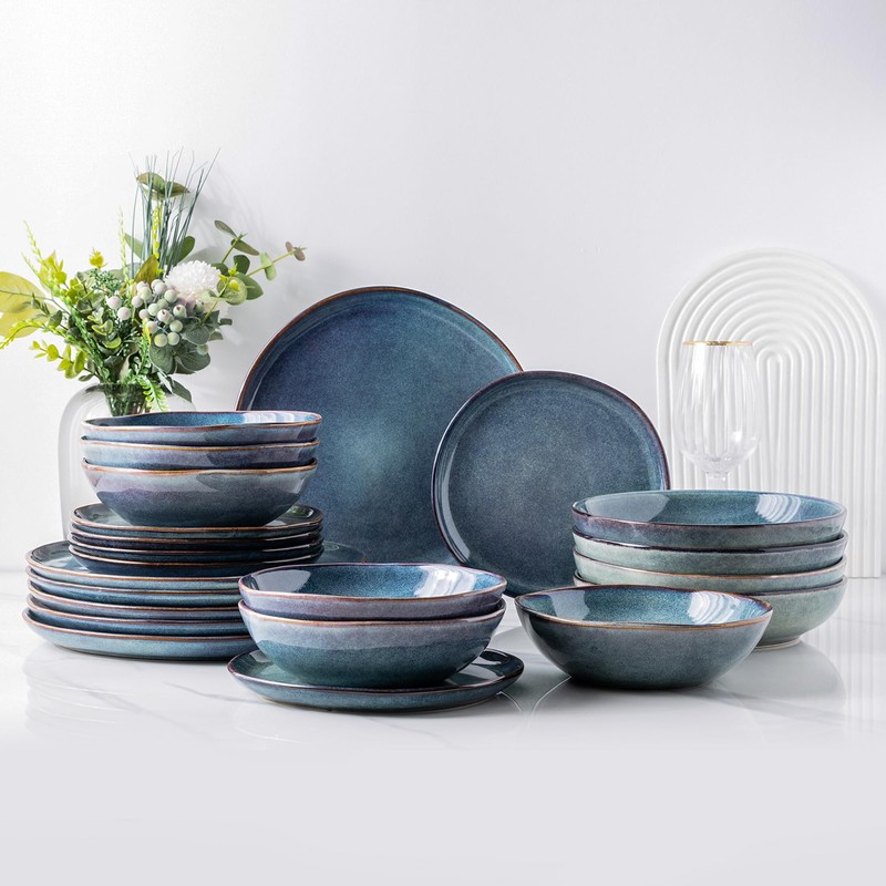 AmorArc Ceramic Dinnerware Sets,Handmade Reactive Glaze Stoneware Plates and Bowls