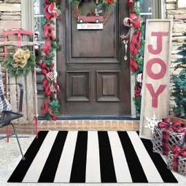 KILOCOCO KILOCOCO Black and White Striped Rug 2.3'x3.6' Indoor Outdoor Rugs Front Door Mat Hand Woven Cotton Washable Striped Layered Doormats for Front Porch/Kitchen/Farmhouse/Entryway/Patio