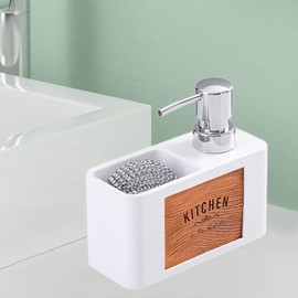 ＫＬＫＣＭＳ Kitchen Soap Dispenser with Sponge Holder,Refillable,Multifunctional,Liquid Hand Soap Dispenser Soap Brush Storage for Sink, White