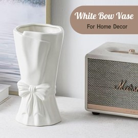 Bow Vase, White Flower Vase for Home Decor, White Ceramic Vase for Boho Style, Bow Decor, 9.3 Inch Flower Vases for Bouquet, Large Vase for Ideal Shelf Decor/Table. (Pure White, Large)
