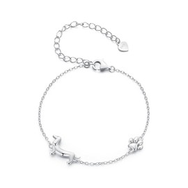 MUNDELL 925 Sterling Silver Cute Dachshund Link Bracelet Puppy Dog Link Charm Bracelet for Women or Pets Lovers Fine Jewelry