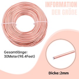 Uxney Jewellery Wire, 2 mm Thick Aluminium Craft Wire, Jewellery Making Wire, Metal Wire for Crafts, Aluminium Wire, Wire, DIY, Metal Crafts, Art Wires (Champagne, 30 Metres)