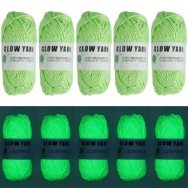 5 Pcs Glow in The Dark Yarn Polyester Luminous Crochet Yarn 53 Metre Luminous DIY Knitting Yarn Dark Green/Light Pink Glow in The Dark Yarn for DIY Arts Crafts Crocheting Sewing(Green)