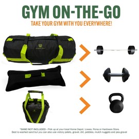 Sandbags for Working Out - 50 to 90 lbs - Adjustable Heavy Duty Equipment for Weight Training - 1 Outer, 3 Inner Sandbags - Portable Tough Workout - Non Slam (Black/Green, 50lb)