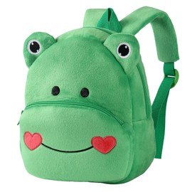 MICHLEY Toddler Backpack Plush Animal SchoolBag Cartoon Girls Travel Bag Mini Baby Daypack for Kids Kindergarten Pre School Bags, Frog