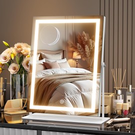 MINISO Vanity Mirror with Lights-10.6" x 13.8" LED Makeup Mirror, 3 Color Modes Touch Control and Brightness Adjustment Lighting Mirror, 10X Magnifying Glass, 360° Rotation