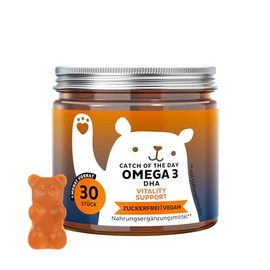 Catch Of The Day Vitality Support - Omega-3 DHA - Fish Free - With Vitamin C and E, Microalgae Oil - Immune System - 30 Pieces (1 Month) - Sugar Free, Vegan - Bears with Benefits