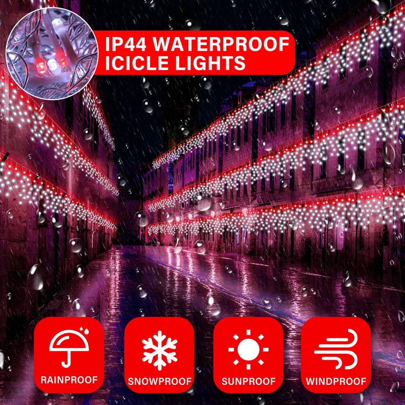 Retisee 65ft Red White Solar Wedding Icicle Light for Outdoor
