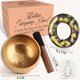 Tibetan Singing Bowl Set - 100% Hand Hammered in Nepal Singing Bowl for Meditation, Yoga, Chakra, Meditation Accessories, Unique Gifts for Women, Men (8 cm)