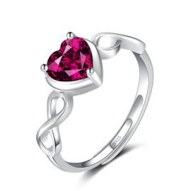 Ruby Birthstone July Ring for Women - Shysnow Infinity Promise Ring 925 Sterling Silver Adjustable Open Red Heart Cubic Zirconia Dainty Simulated Gemstone Wedding Rings for Mothers Wife Girl