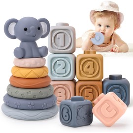 REMOKING Montessori Toy for Babies, 13 Pieces Baby Building Block Toy, Stacking Toy, Educational Toy, Baby Motor Skills Toy, Gifts for 0-3-6-12 Months Boys and Girls