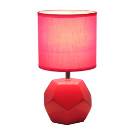 Simple Designs LT2065-PNK-LB 10.24" Round Geometric Prism Mini Table Lamp with Matching Fabric Shade, LED Bulb Included, Pink