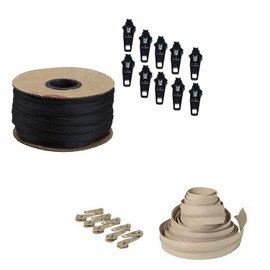 Continuous Zipping Black and Beige with Sliders Cushions Upholstery zips for Sewing Heavy Duty zips on roll Number 5 (Black, 5 Meter with 10 Sliders)