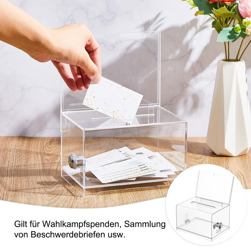 Acrylic Donation Box, Lockable, Ballot Box, Transparent with Key Lock,
