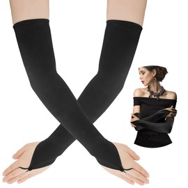 Black Gloves Costume,Fingerless Gloves,Opera Gloves,Long Fingerless Gloves,Black Satin Gloves,Long Opera Party 20s Satin Gloves,Black Gloves Costume Women,Satin Gloves Elbow Length,Sheer Gloves