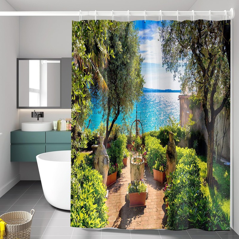 MEMOFYND 1 x 3D Shower Curtain with 12 x Plastic